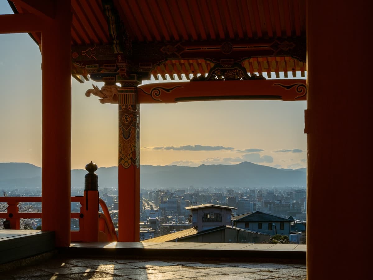 View of Kyoto from Kiyomizu-dera temple at sunset